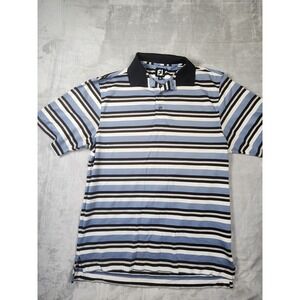 FJ‎ Foot Joy Polo Shirt Mens Medium White Blue Striped Performance Golf Stretch